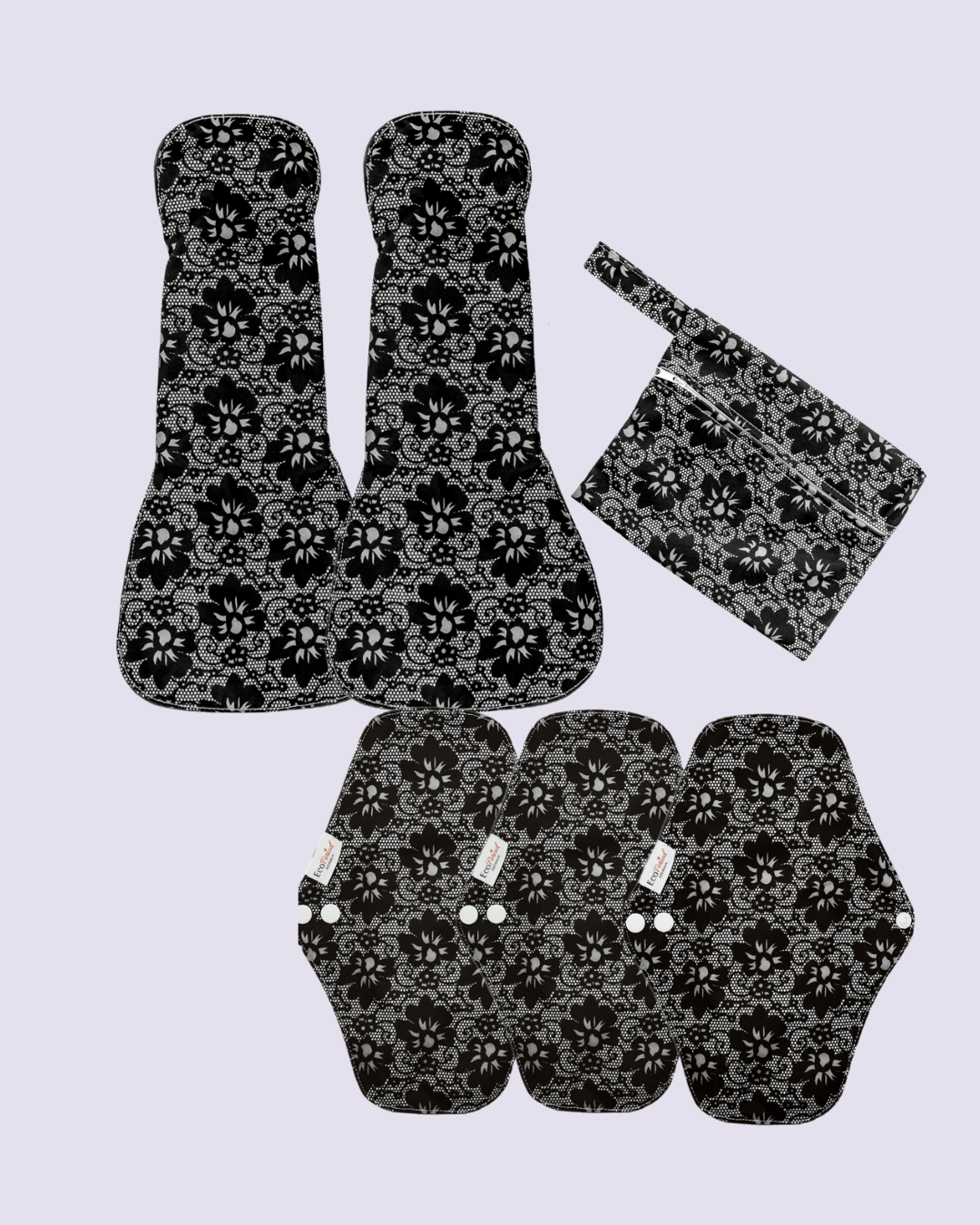 Eco Pad Heavy Flow pack (2 Large, 3 Regular + Wet Bag) - Feminine Pads & Protectors