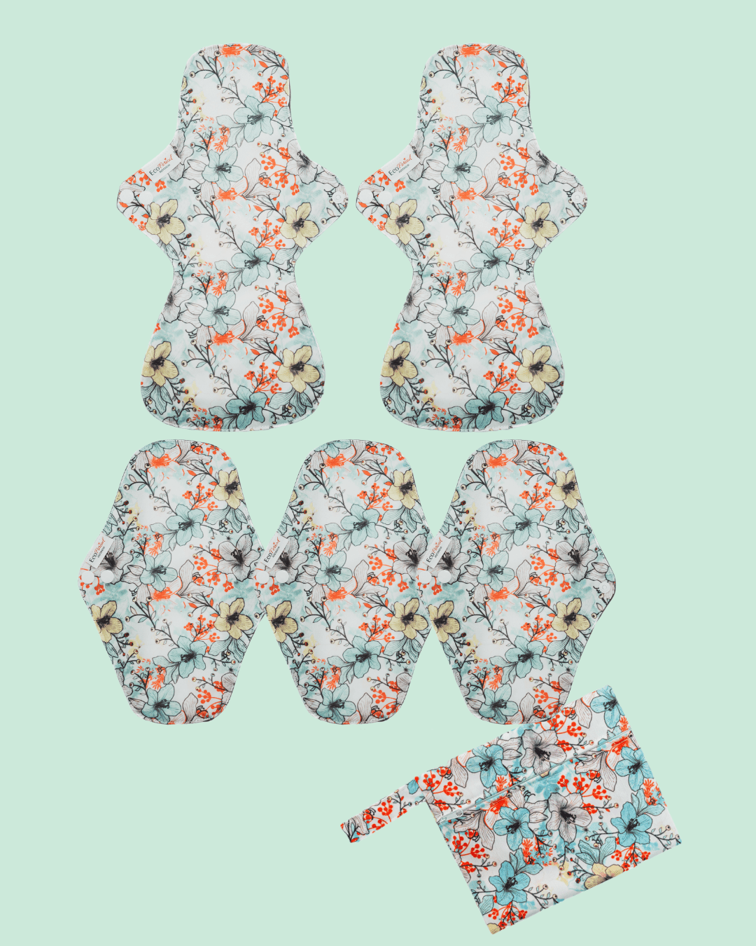 Eco Pad Heavy Flow pack (2 Large, 3 Regular + Wet Bag) - Feminine Pads & Protectors