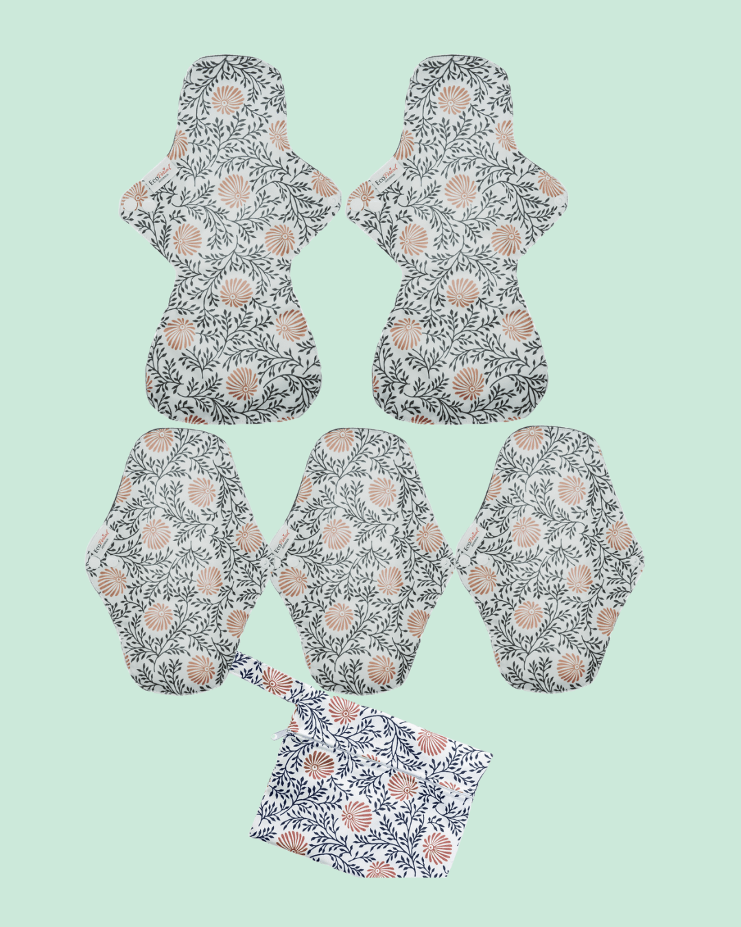 Eco Pad Heavy Flow pack (2 Large, 3 Regular + Wet Bag) - Feminine Pads & Protectors
