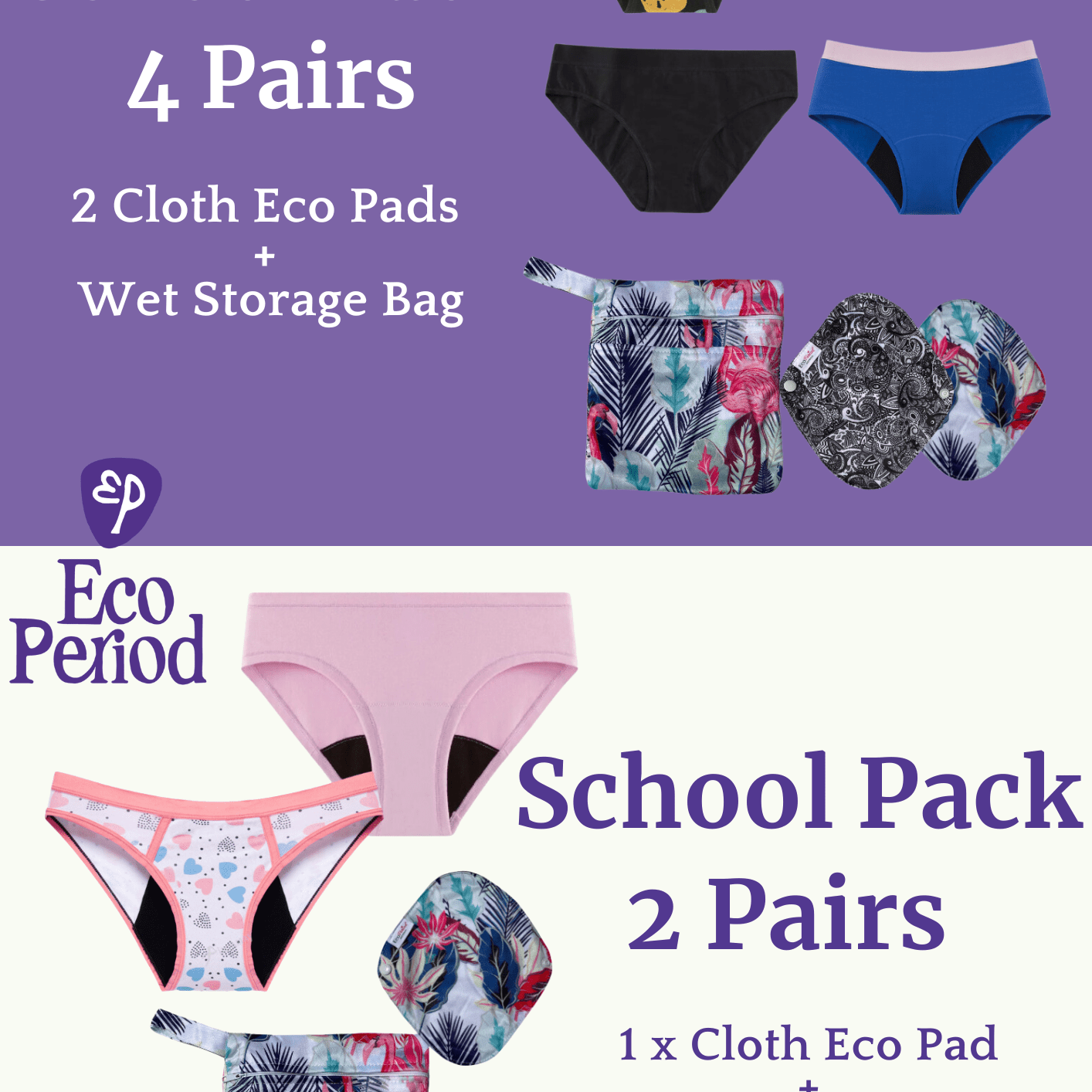 ECO PERIOD Teen School Bundle | 2 Pack + Eco Pad + Wet Bag -