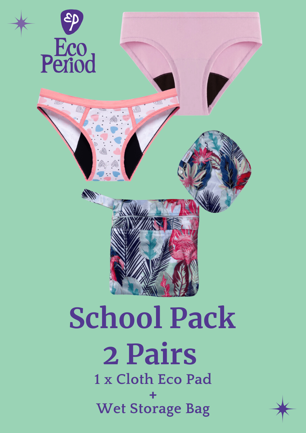 ECO PERIOD Teen School Bundle | 2 Pack + Eco Pad + Wet Bag -