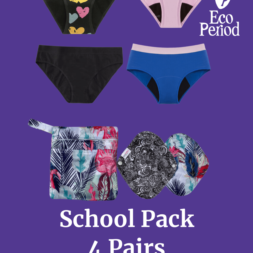 ECO PERIOD Teen School Bundle | 4 Pack + Pads + Wet Bag -