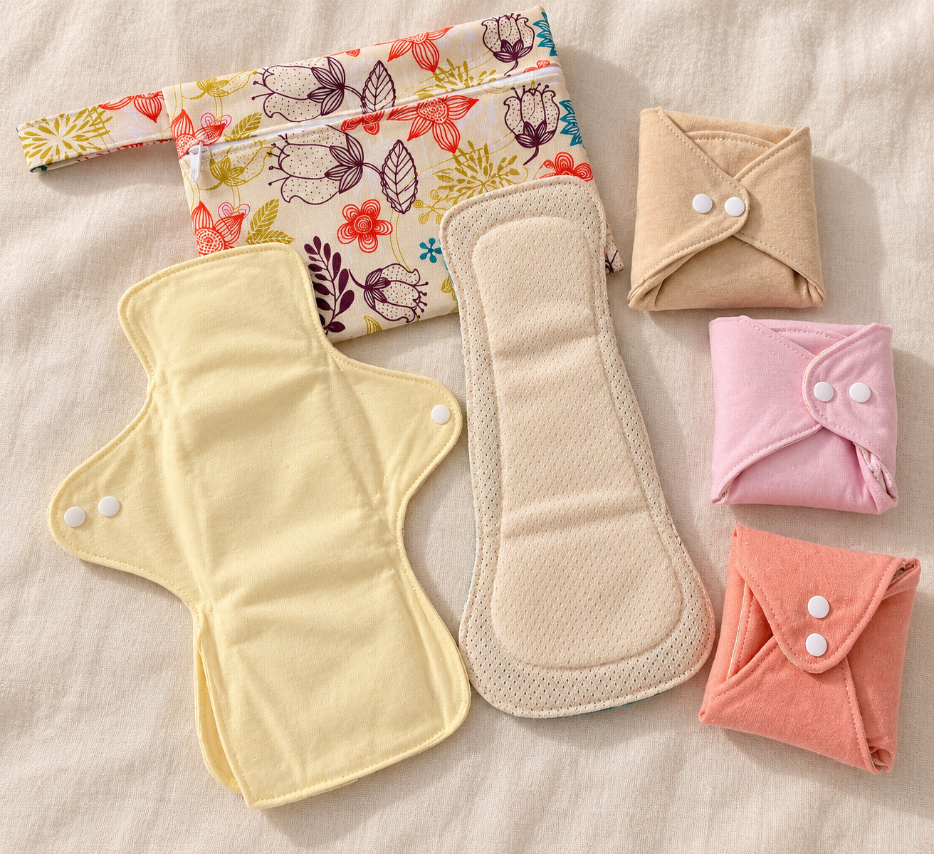 Organic Cotton Cloth Pads + Wet Bag | Large 28 cm