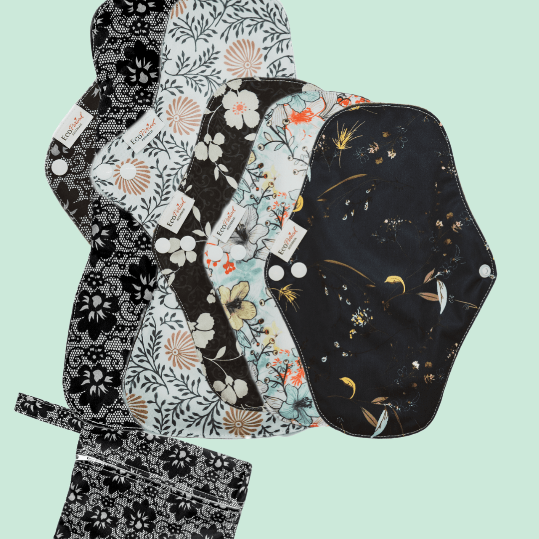 Eco Pad Heavy Flow pack (2 Large, 3 Regular + Wet Bag) - Feminine Pads & Protectors