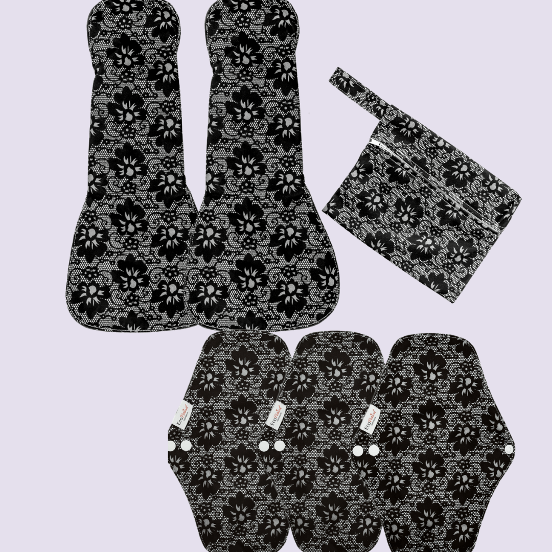 Eco Pad Heavy Flow pack (2 Large, 3 Regular + Wet Bag) - Feminine Pads & Protectors