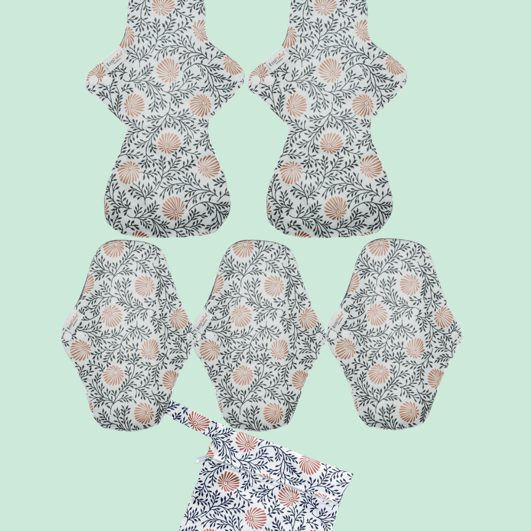 Eco Pad Heavy Flow pack (2 Large, 3 Regular + Wet Bag) - Feminine Pads & Protectors