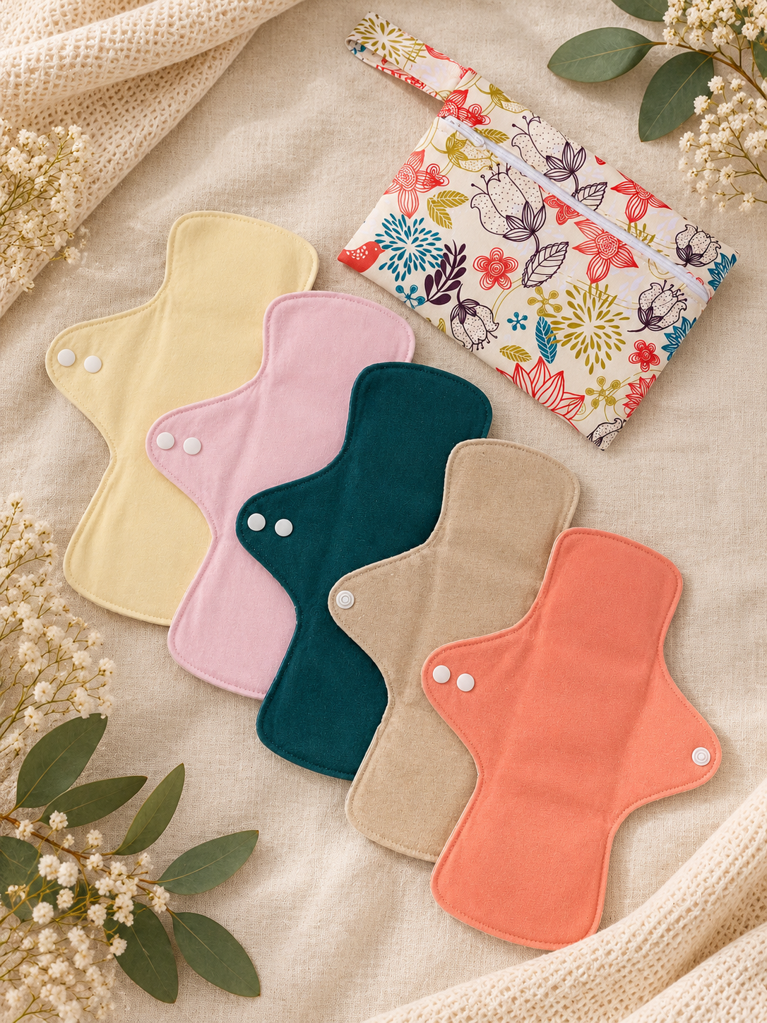 Organic Cotton Cloth Pads + Wet Bag | Regular 24 cm