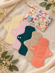 Organic Cotton Cloth Pads + Wet Bag | Regular 24 cm