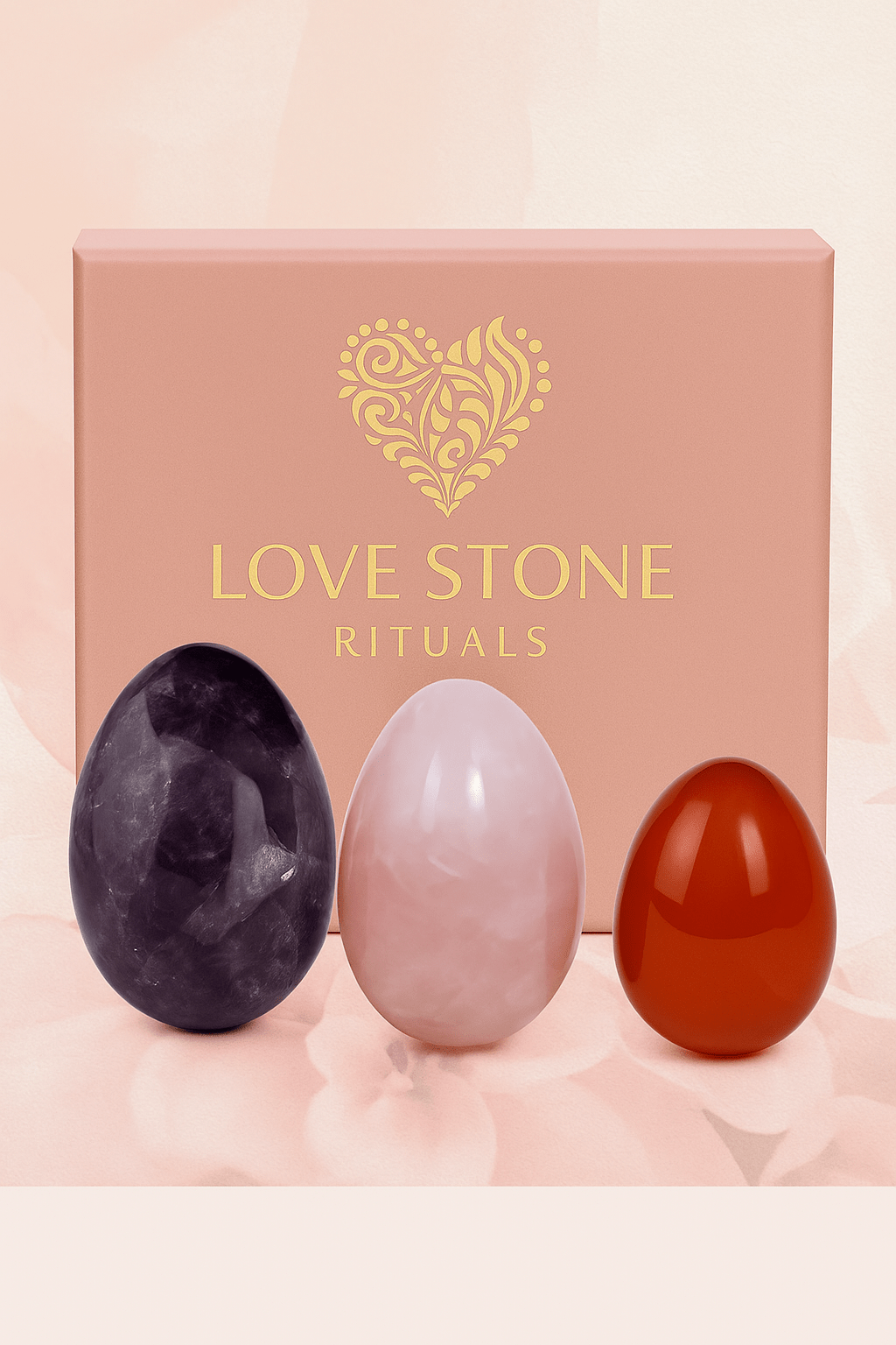 Shakti Yoni Egg Set | 3 Yoni Eggs | Rose Quartz, Amethyst, Carnelian - Yoni Eggs