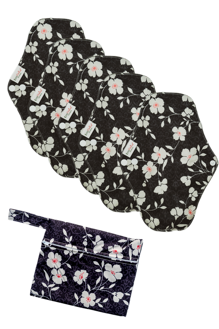 Black with white flower printed pad 