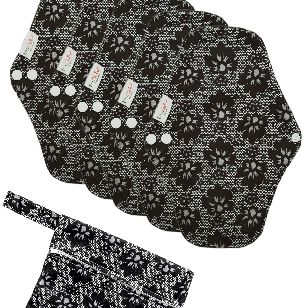 5 five black printed pads 