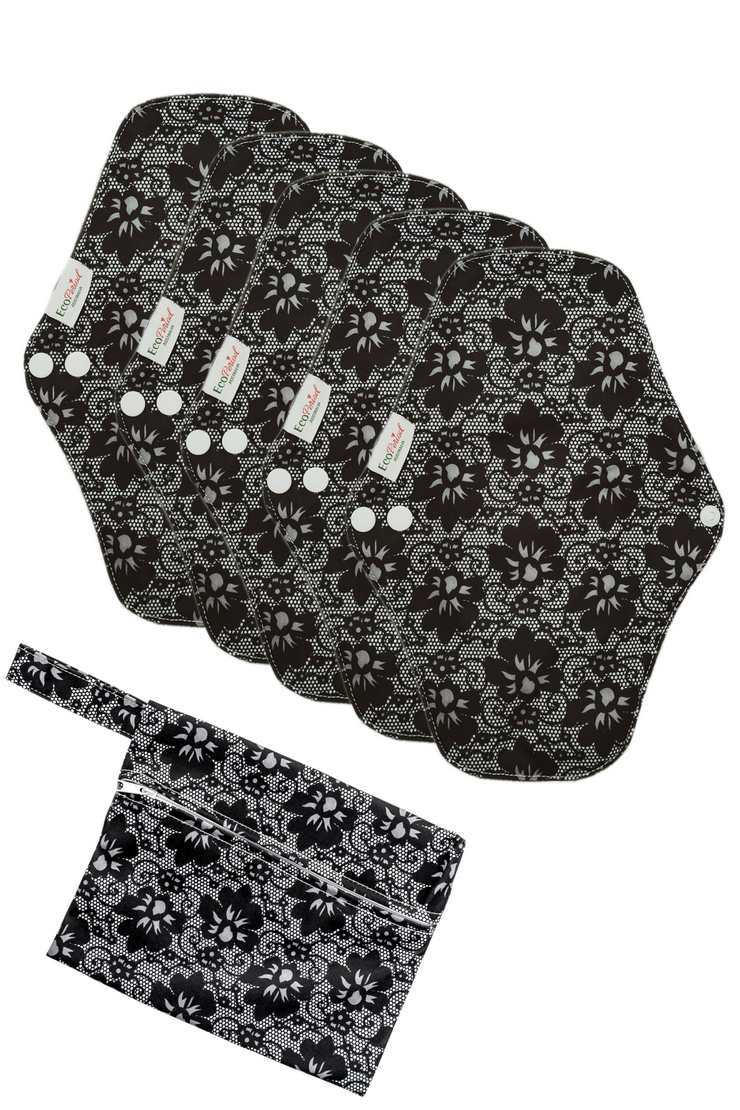 5 five black printed pads 