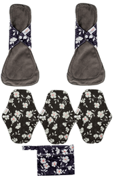 Eco Pad Heavy Flow pack (2 Large, 3 Regular + Wet Bag) - Feminine Pads & Protectors
