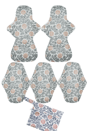 Eco Pad Heavy Flow pack (2 Large, 3 Regular + Wet Bag) - Feminine Pads & Protectors