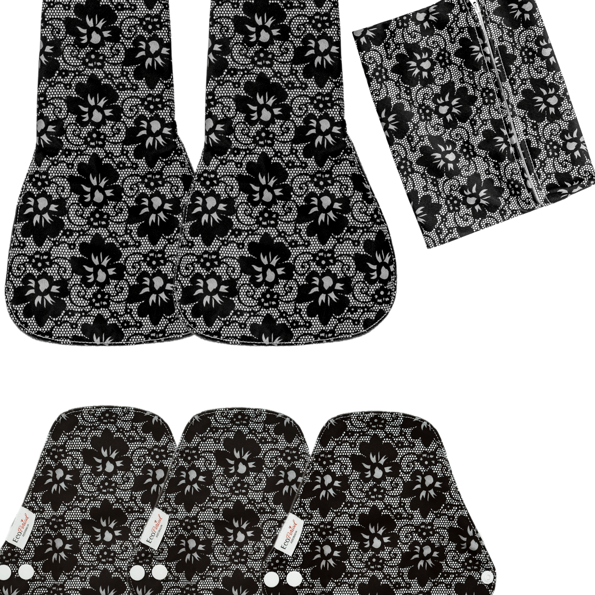 Eco Pad Heavy Flow pack (2 Large, 3 Regular + Wet Bag) - Feminine Pads & Protectors