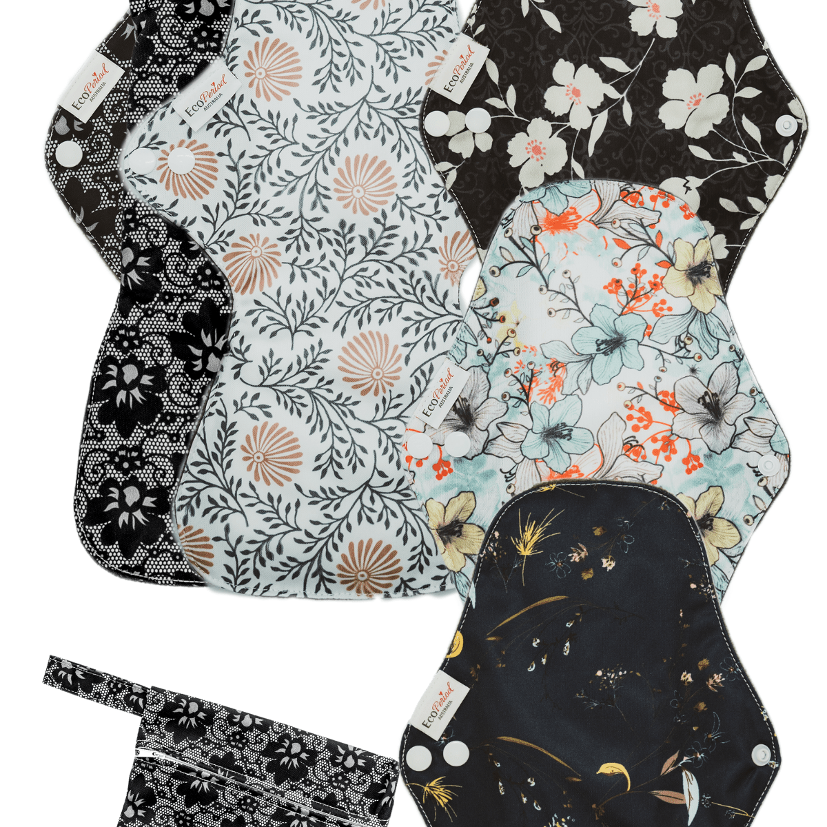 Eco Pad Heavy Flow pack (2 Large, 3 Regular + Wet Bag) - Feminine Pads & Protectors