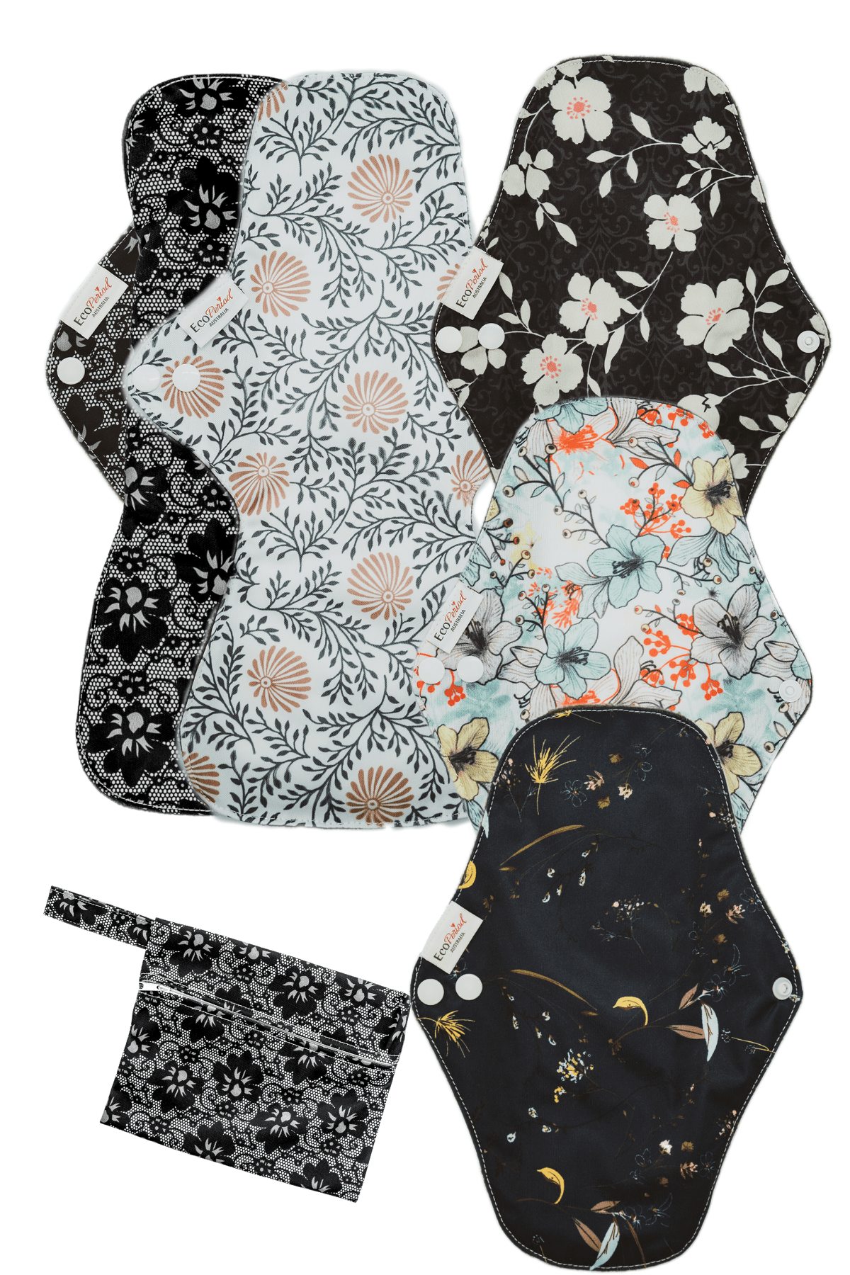 Eco Pad Heavy Flow pack (2 Large, 3 Regular + Wet Bag) - Feminine Pads & Protectors