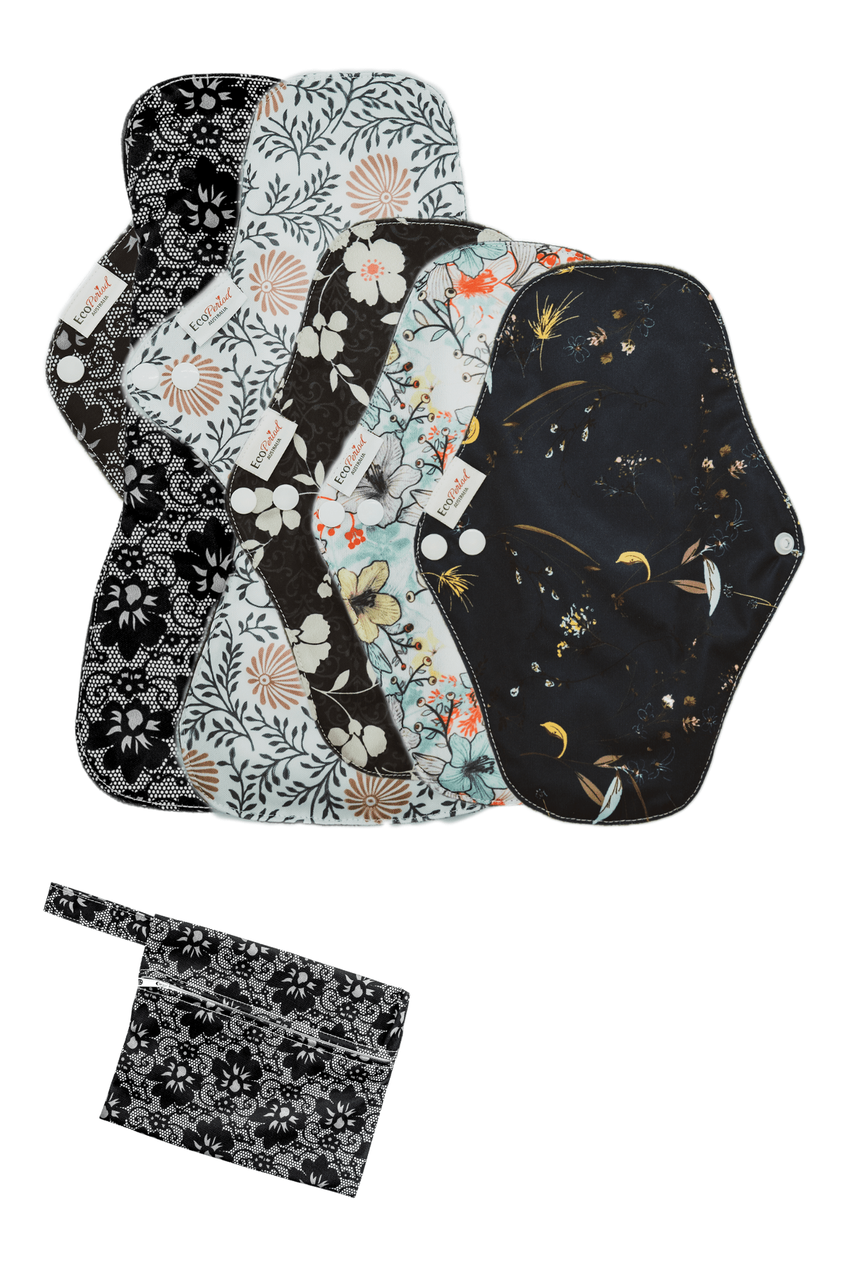Eco Pad Heavy Flow pack (2 Large, 3 Regular + Wet Bag) - Feminine Pads & Protectors