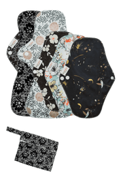 Eco Pad Heavy Flow pack (2 Large, 3 Regular + Wet Bag) - Feminine Pads & Protectors